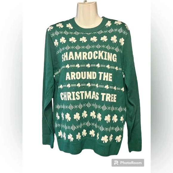 NWT Men’s Shamrocking Around The Christmas Tree Christmas Sweater - Picture 1 of 6